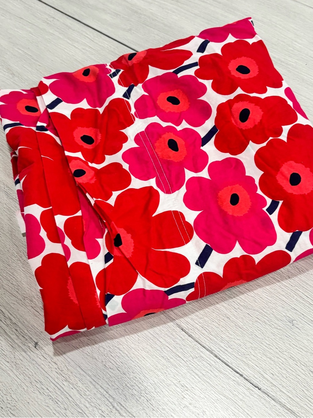 MARIMEKKO Pink Red Poppy MINI UNIKKO Print Maija Isola FLAT SHEET 108”X102” King